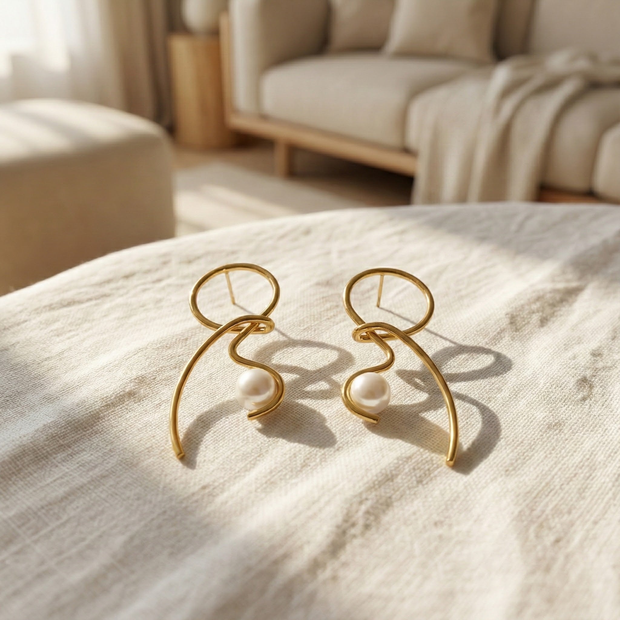 Sculpted Pearl Drop Earrings in Gold