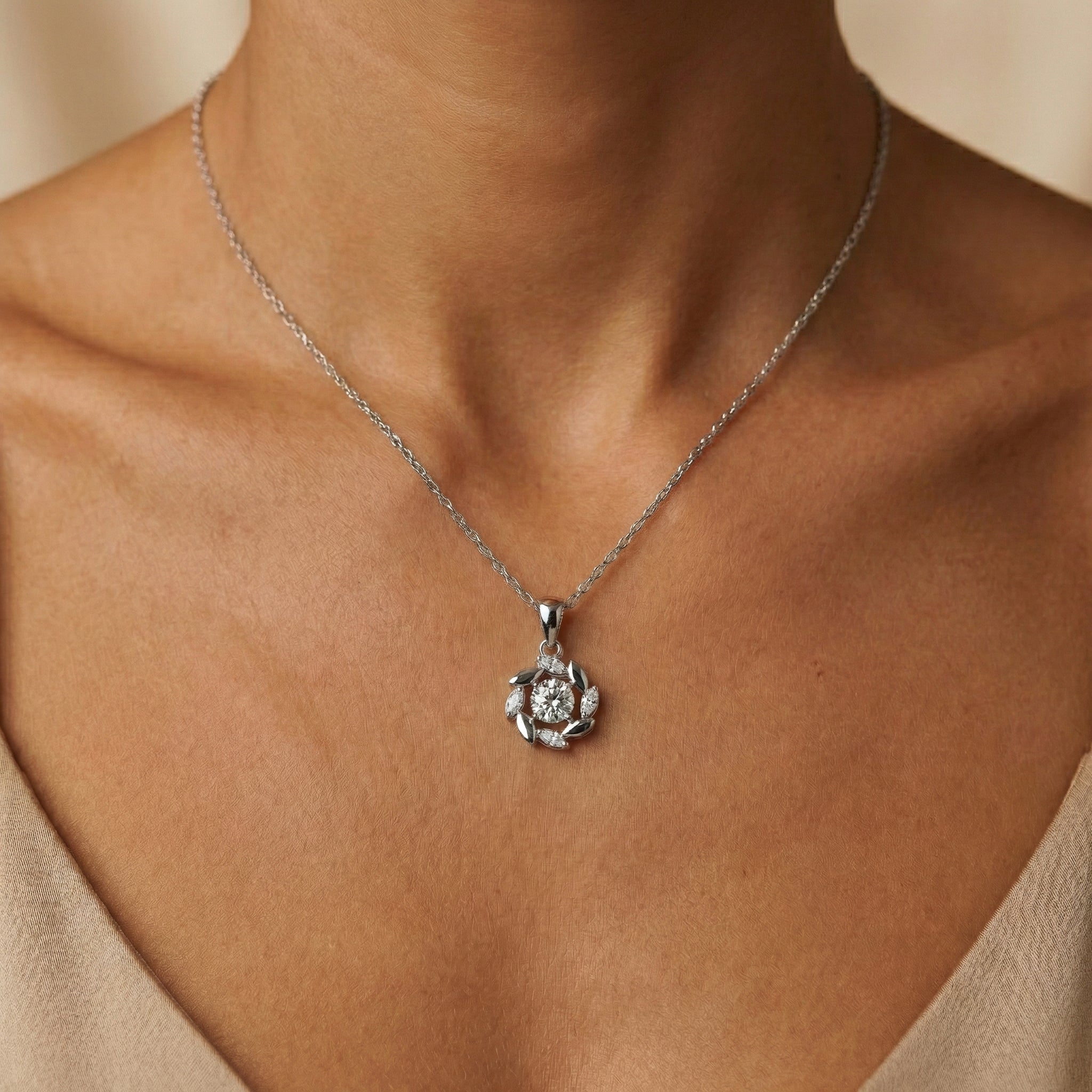 Floral Halo Moissanite Necklace