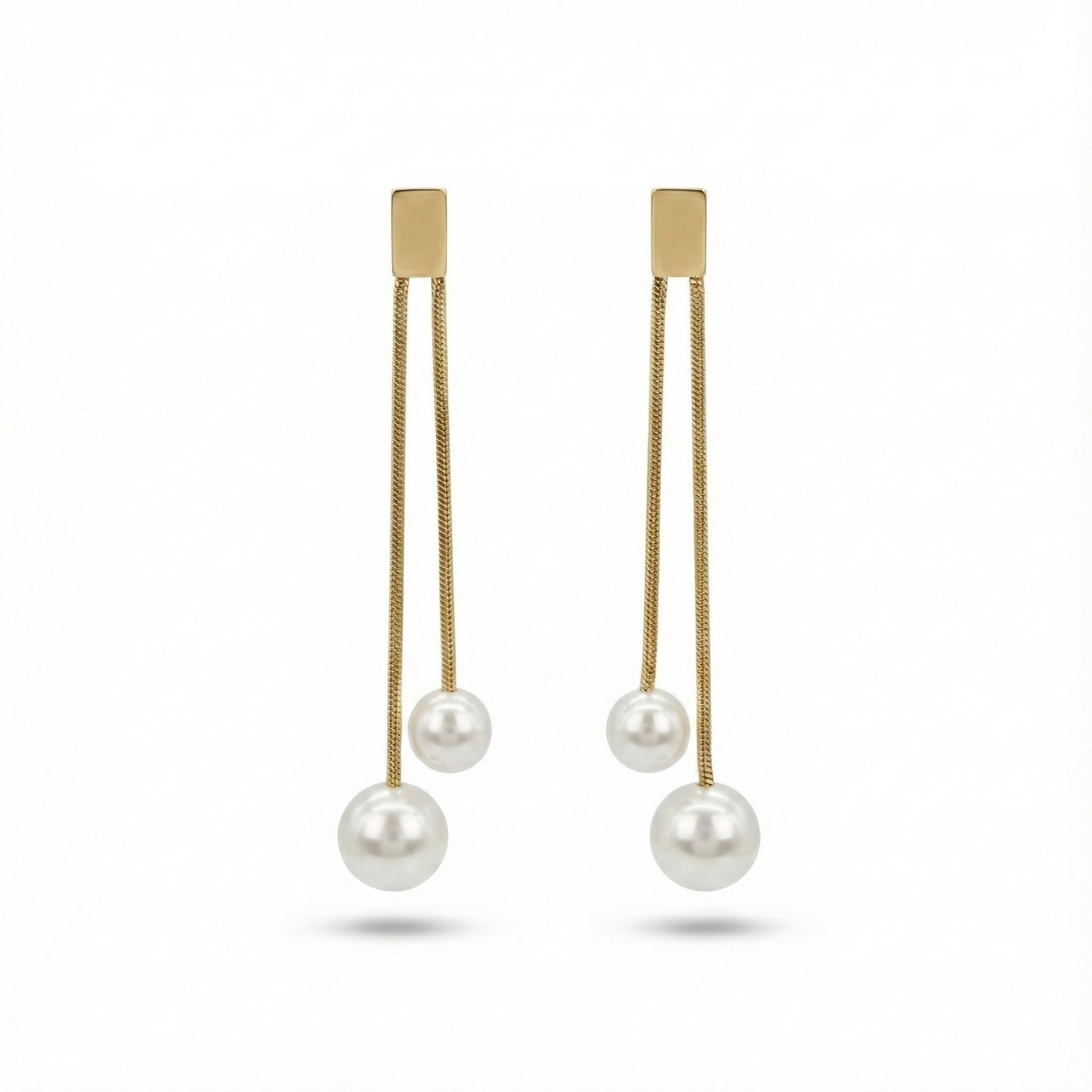 Pearl Chain Drop Earrings in Gold