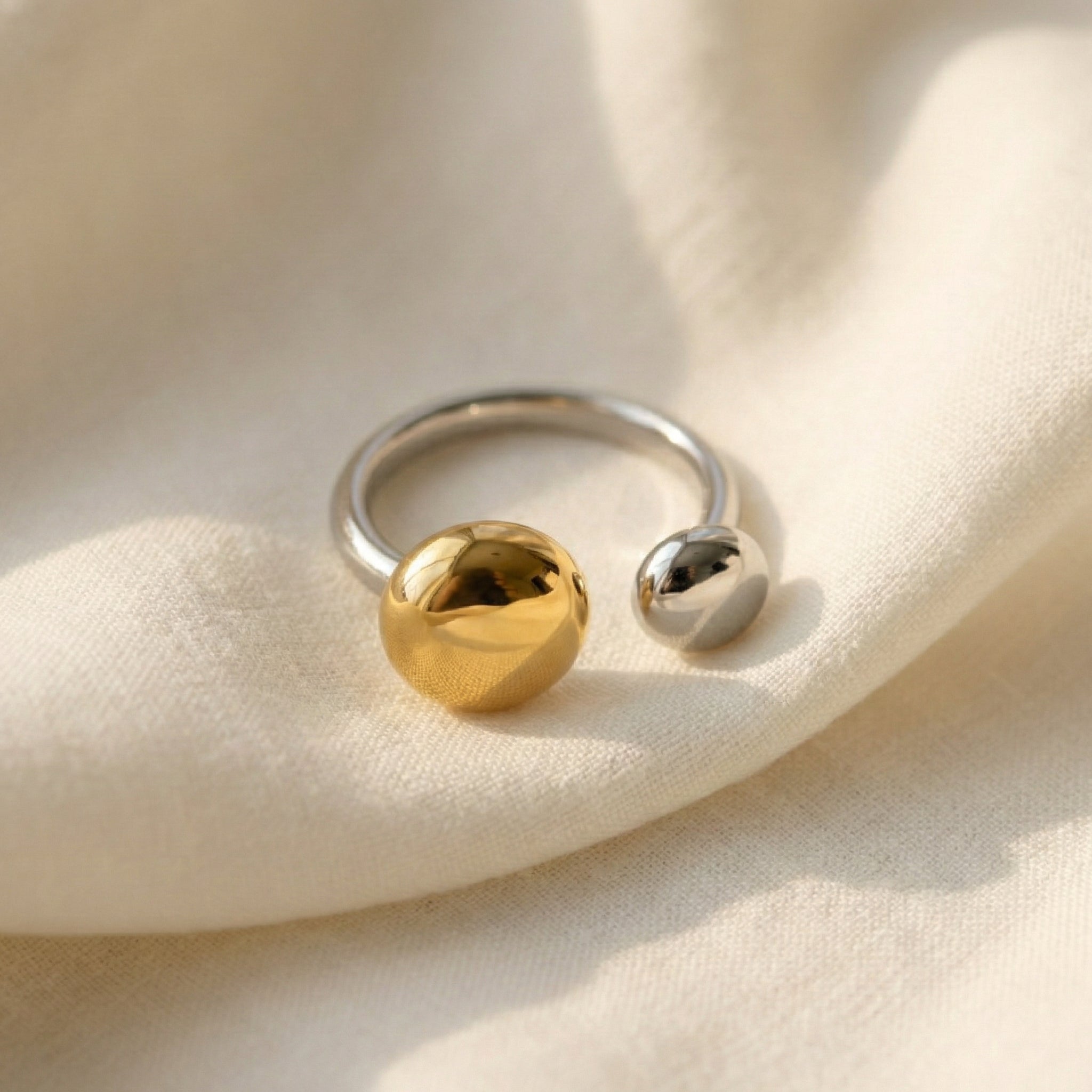 Double-Orb Statement Ring in Two-Tone