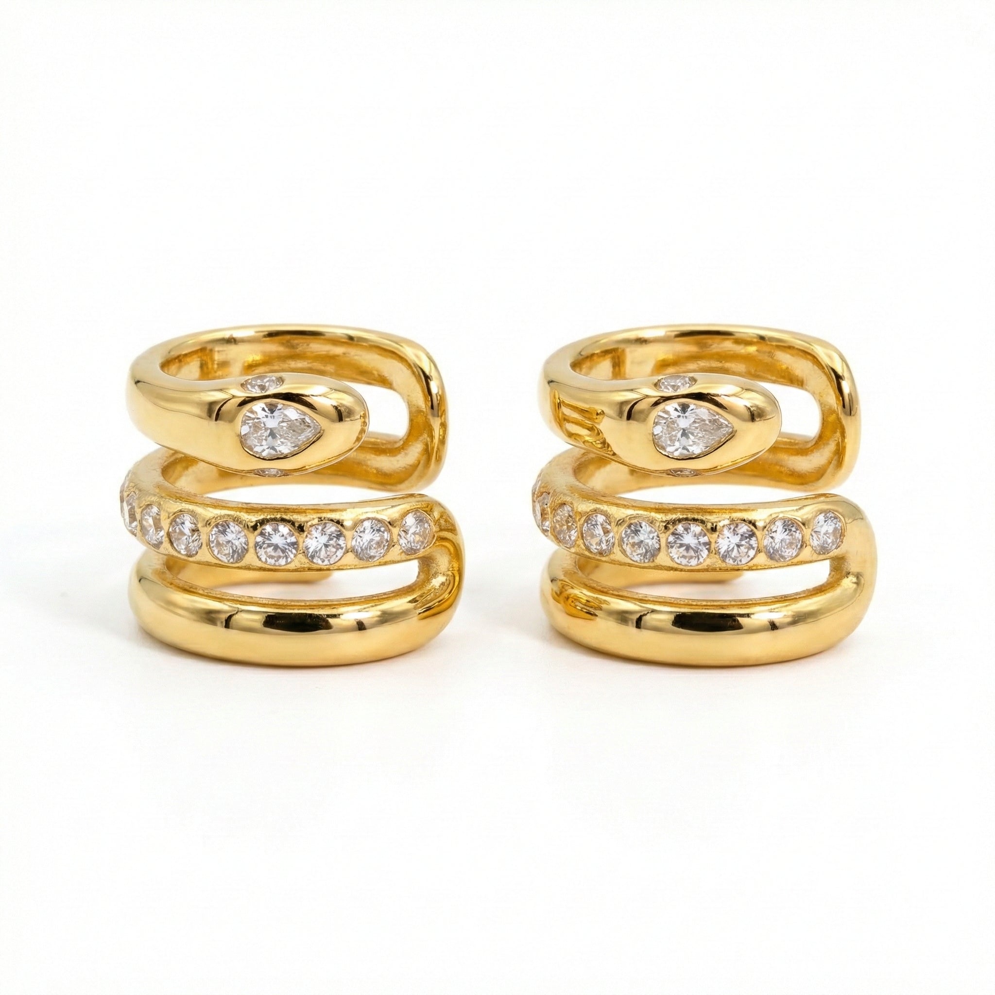 Coiled Snake Pavé Ear Cuffs in Gold