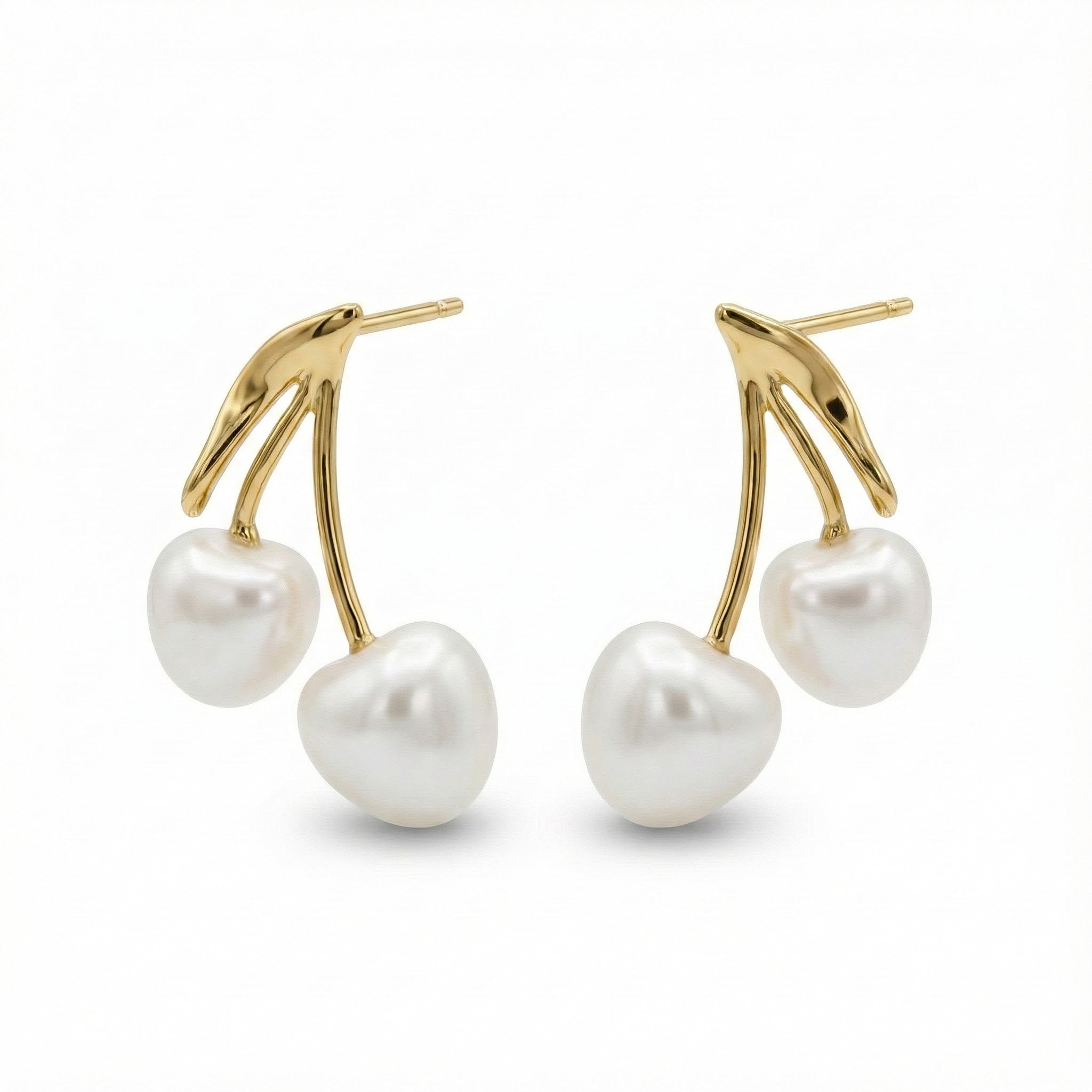 Cherry Pearl Drop Earrings in Gold