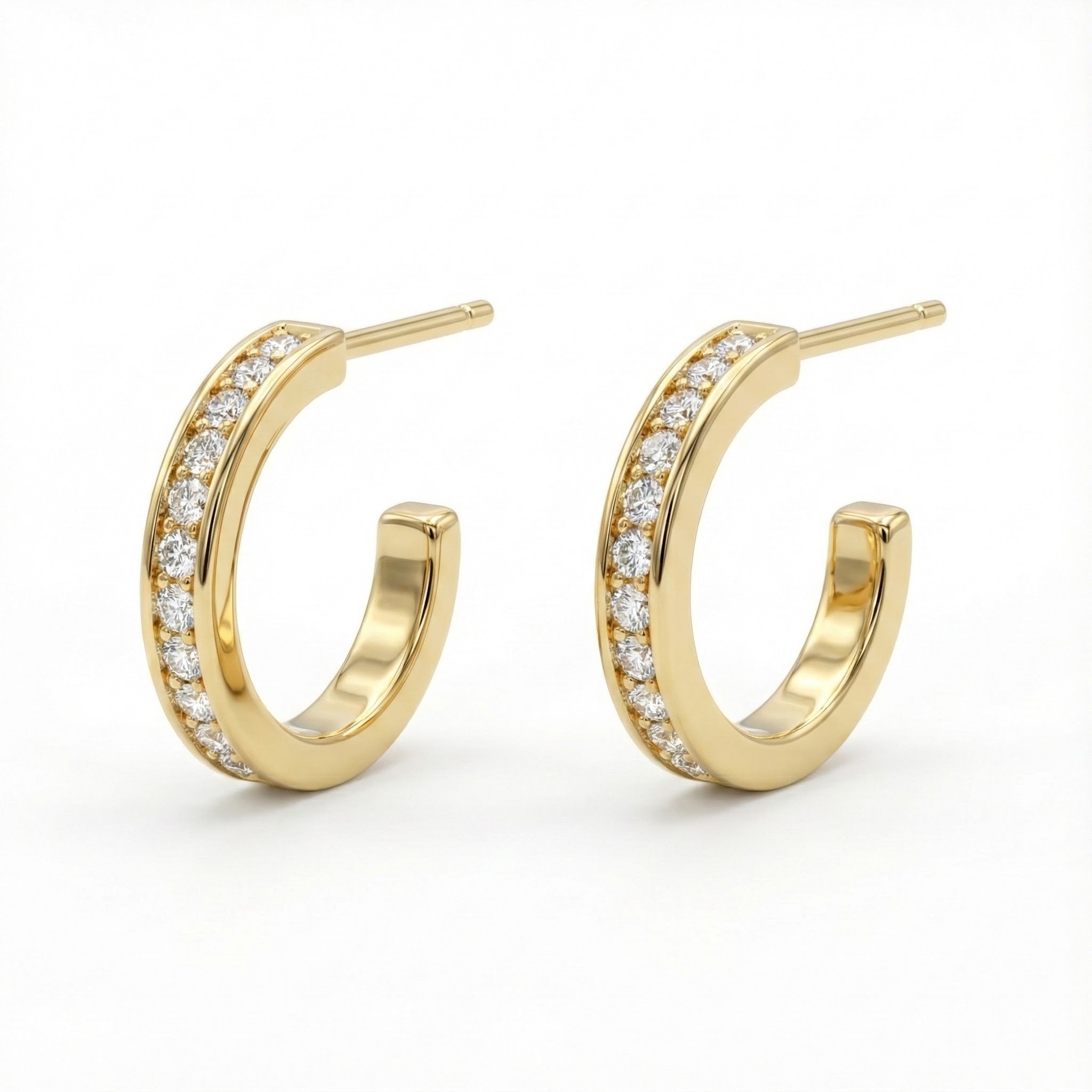 Pavé C-Hoop Earrings in Gold
