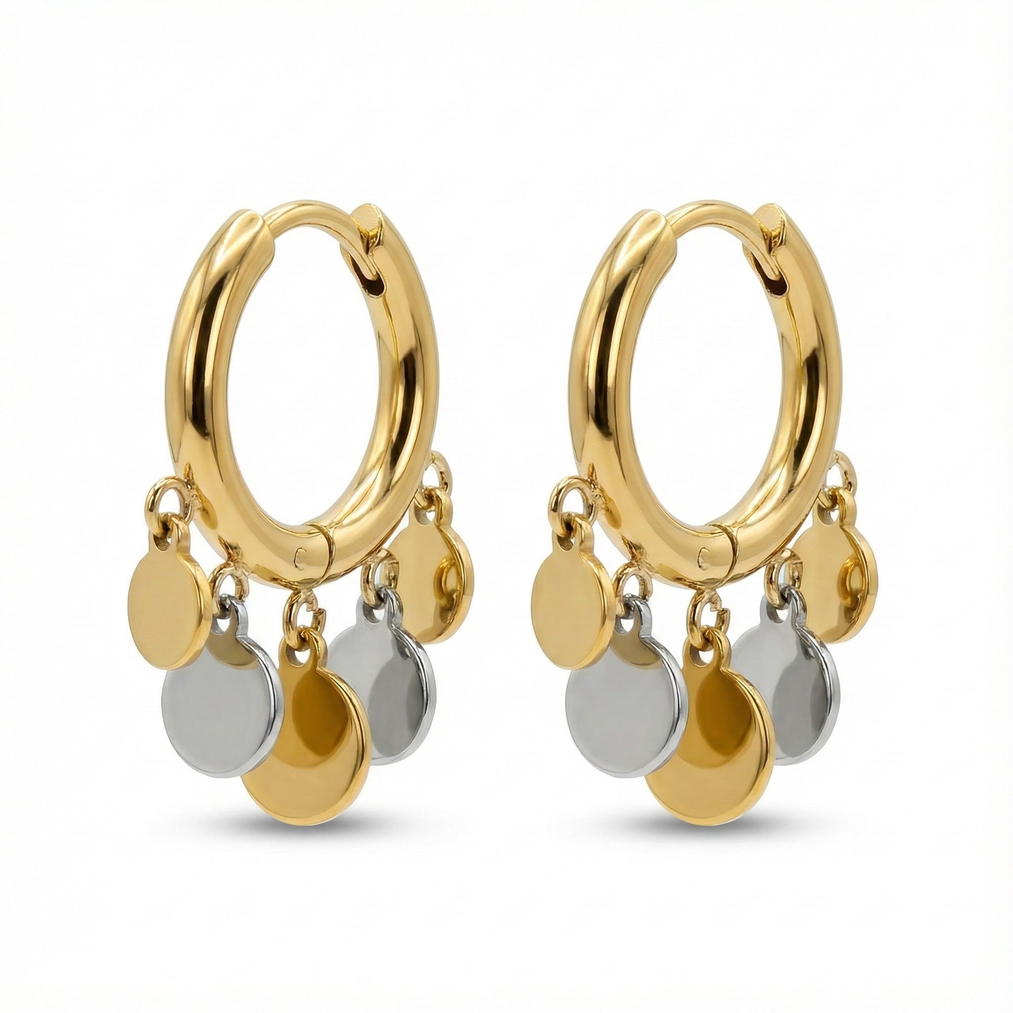 Disc-Drop Huggie Earrings