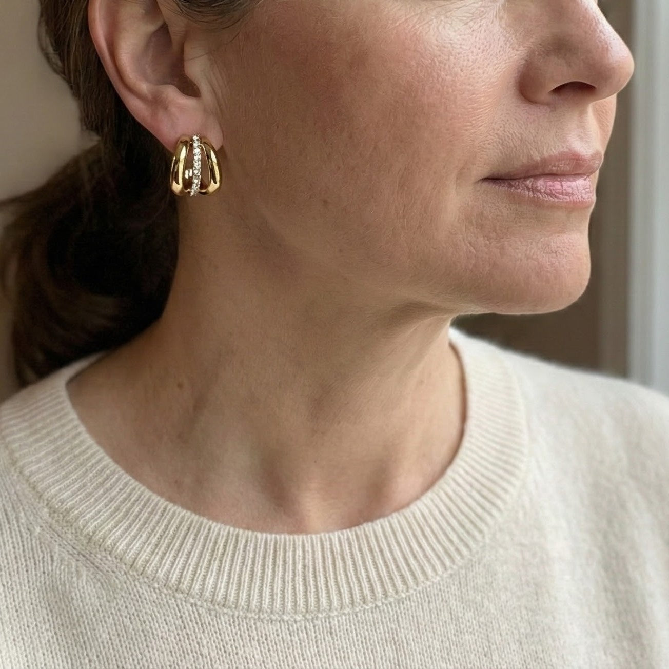 Triple Row Pavé Hoop Earrings in Gold
